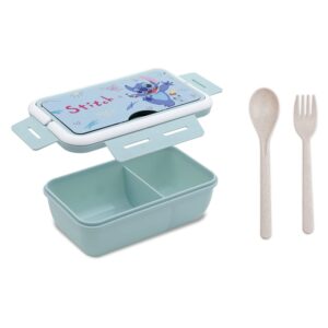 G-Ahora Versatile 2-Compartment Stitch Bento Lunch Box, Stitch Lunch Box, Leak-Proof Lunchbox Bento Box with Utensil Set for Dining Out, Work, Picnic, School (LBOX Stitch)