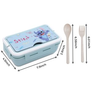 G-Ahora Versatile 2-Compartment Stitch Bento Lunch Box, Stitch Lunch Box, Leak-Proof Lunchbox Bento Box with Utensil Set for Dining Out, Work, Picnic, School (LBOX Stitch)