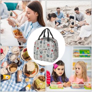 SXIKON Dentist Lunch Bag Dental Hygienist Lunch Box for Women & Men Insulated Picnic Pouch Thermal Cooler Cute Tote Bag for Work Camping Travel, One Size