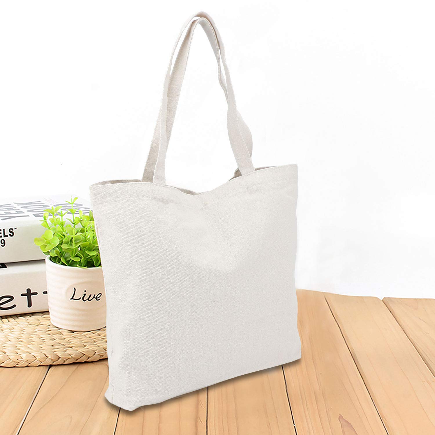 Segarty Blank Canvas Grocery Bag, 3 Pack 20X15in Reusable Large Shopping Plain Bags, Natural Shoulder Bags Personalized Beige Tote Bag Perfect for DIY Projects Painting Crafting Decoration