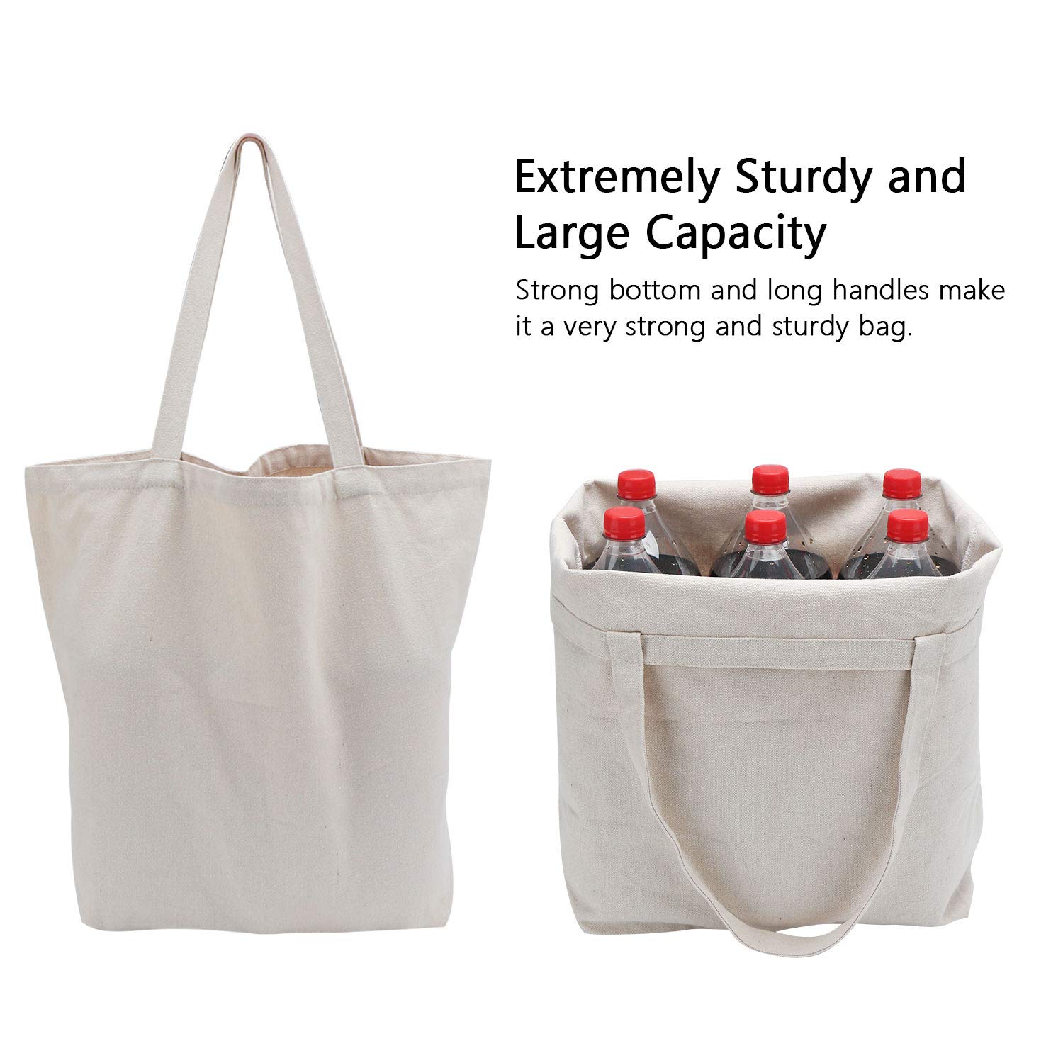 Segarty Blank Canvas Grocery Bag, 3 Pack 20X15in Reusable Large Shopping Plain Bags, Natural Shoulder Bags Personalized Beige Tote Bag Perfect for DIY Projects Painting Crafting Decoration