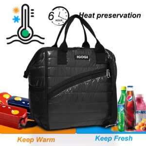 Lunch Bag with Leak Proof Material, Insulated Lunch Box for women/men, Tote Cooler Bag for Work/Picnic/Hiking/Beach/Fishing (Quilted Black)