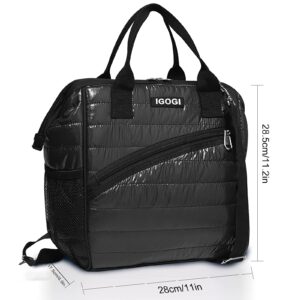 Lunch Bag with Leak Proof Material, Insulated Lunch Box for women/men, Tote Cooler Bag for Work/Picnic/Hiking/Beach/Fishing (Quilted Black)