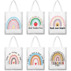 sumind 6 pcs teacher appreciation gift canvas teacher tote bags thank you gift for women reusable rainbow bags(elegant style)