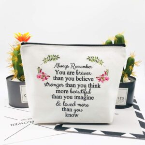 Inspirational Gifts for Women Birthday Friendship Gifts You are Braver Stronger Beautiful Loved Makeup Bag Personalized Gifts Thank You Gifts for Teacher Nurse Coworker Going Away Gifts for Christmas