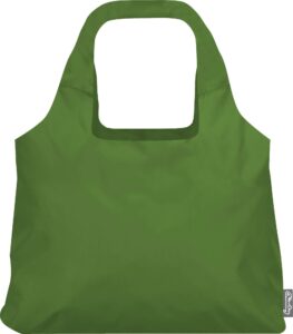 chicobag vita reusable shopping bag with attached pouch and carabiner clip, compact, designer shoulder tote, pale green