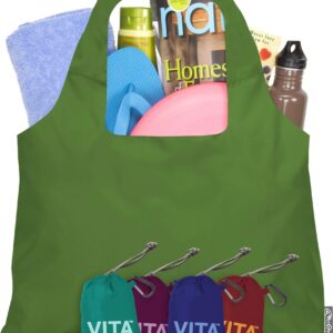 ChicoBag VITA Reusable Shopping Bag with Attached Pouch and Carabiner Clip, Compact, Designer Shoulder Tote, Pale Green