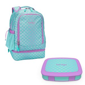 bentgo 2-in-1 backpack & insulated lunch bag set with kids prints lunch box (mermaid scales)