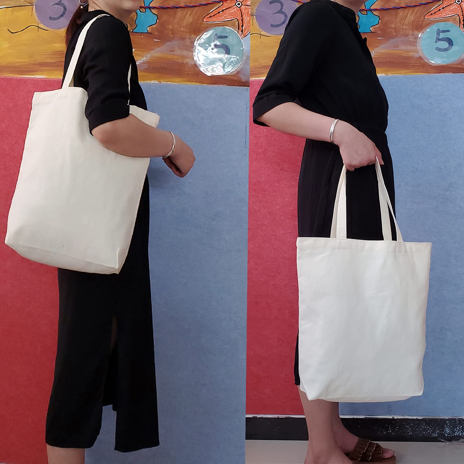 Veyist 4 Pcs Reusable Large Canvas Tote Bags, Blank Multi-purpose Canvas Bags, Suitable for DIY Project, Grocery Bags, Shopping Bags, Book Bags, Gift Bags. Cotton bags. (Size: 15.7''x15.7''x4.7'')