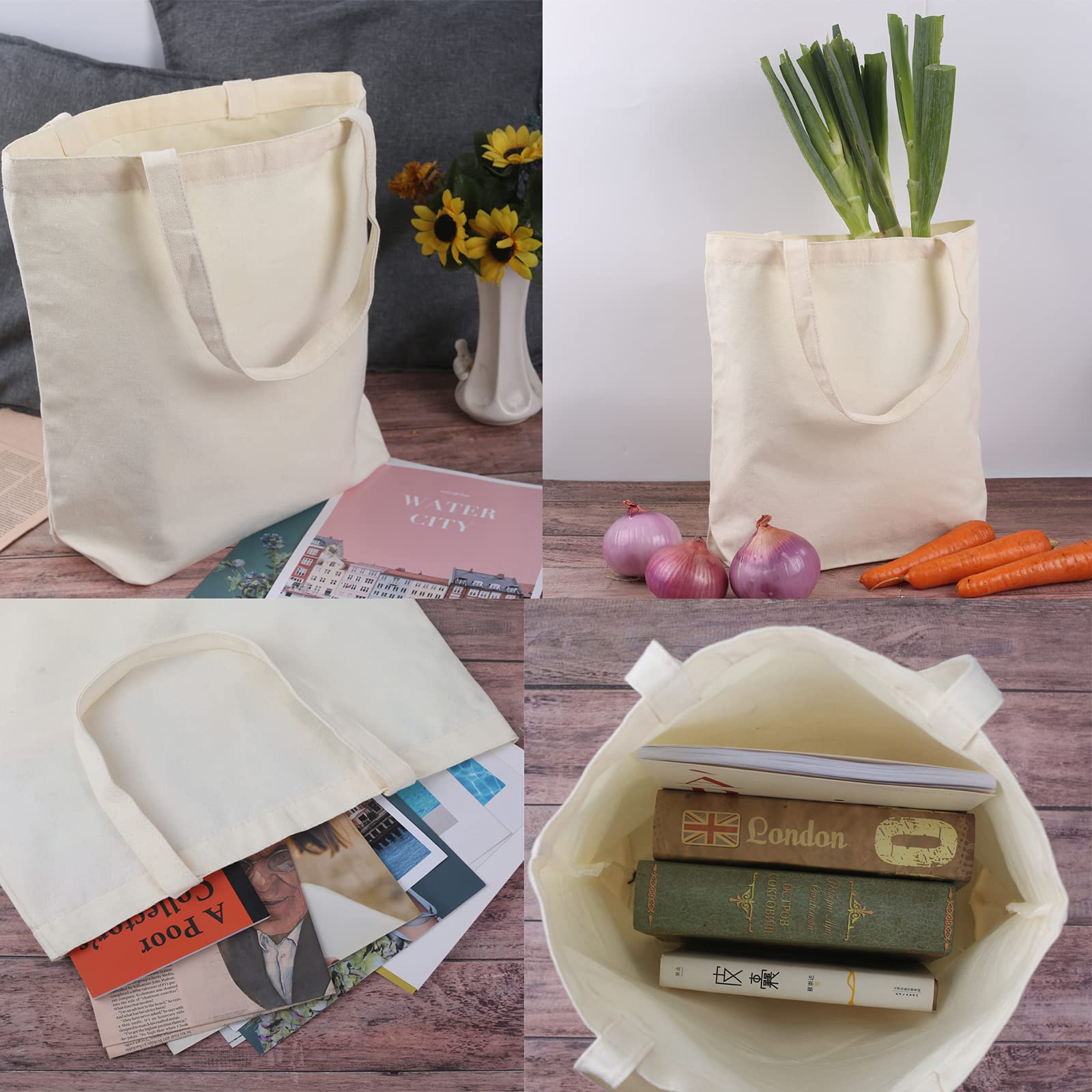 Veyist 4 Pcs Reusable Large Canvas Tote Bags, Blank Multi-purpose Canvas Bags, Suitable for DIY Project, Grocery Bags, Shopping Bags, Book Bags, Gift Bags. Cotton bags. (Size: 15.7''x15.7''x4.7'')
