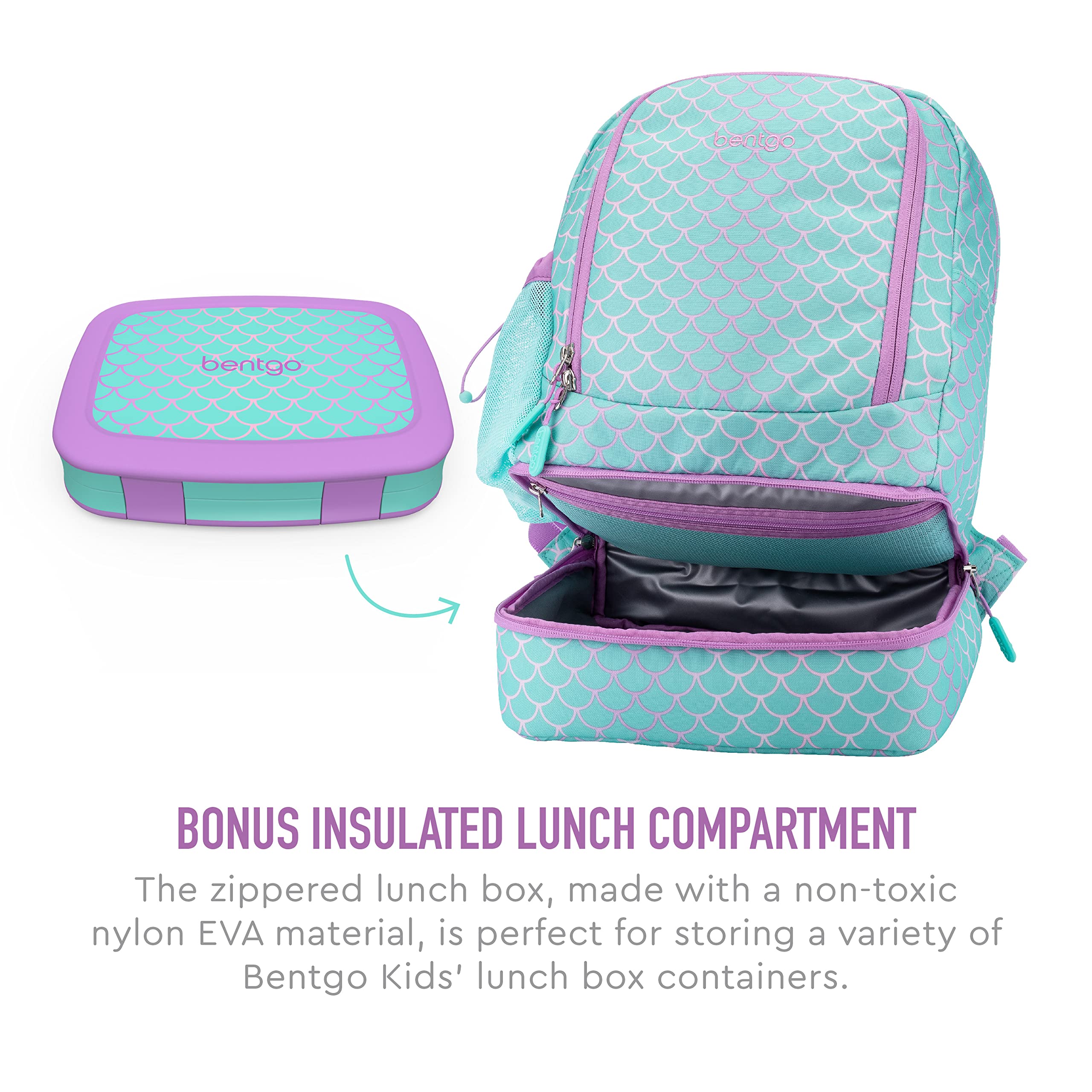 Bentgo 2-in-1 Backpack & Insulated Lunch Bag Set With Kids Prints Lunch Box (Mermaid Scales)