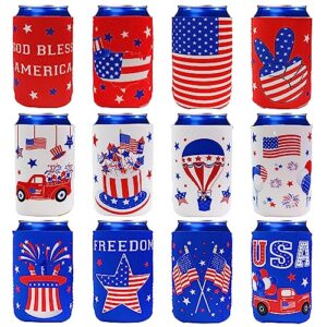 tifeson 4th of july decorations outdoor, patriotic party favors supplies july 4th decorations for outside - 12 pack usa patriotic koozies insulated covers beer can cooler sleeves for independence day