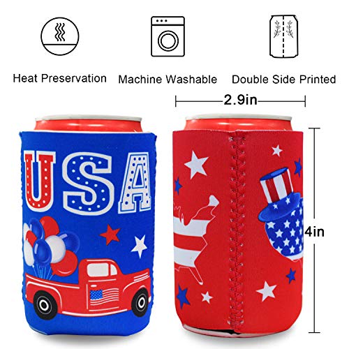 Tifeson 4th of July Decorations Outdoor, Patriotic Party Favors Supplies July 4th Decorations for Outside - 12 PACK USA Patriotic Koozies Insulated Covers Beer Can Cooler Sleeves for Independence Day