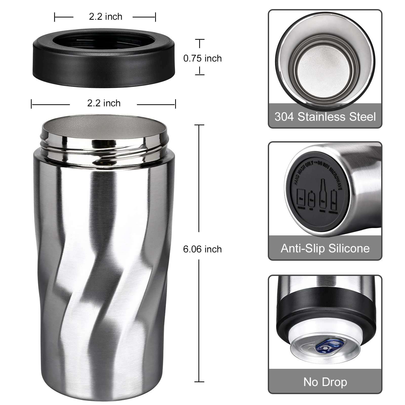 Insulated Stainless Steel 24 oz Tumbler with Freezable Drink Can Cooler for all 12 oz Slim Can,Regular Can,Beer Bottle & All Drinks (Stainless Steel Drawed)