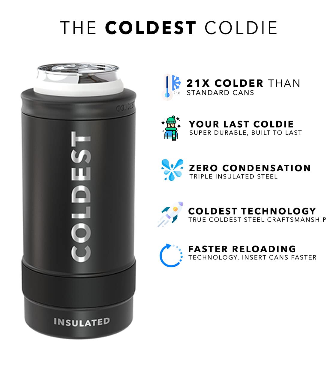 Coldest 4 in 1 Bottle Cooler Can 24 oz Tumbler in 1 - Bottle Cooler Beer, Soda, Energy Drink, Water | Vacuum Insulated Stainless Steel Cooler for 20 oz, 24 oz, 25 oz