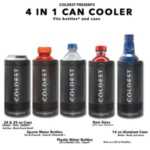 Coldest 4 in 1 Bottle Cooler Can 24 oz Tumbler in 1 - Bottle Cooler Beer, Soda, Energy Drink, Water | Vacuum Insulated Stainless Steel Cooler for 20 oz, 24 oz, 25 oz