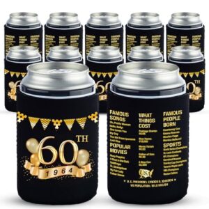 60th birthday can cooler sleeves pack of 12-1964 sign -60th anniversary decorations - dirty 60th birthday party supplies - black and gold sixtieth birthday cup coolers