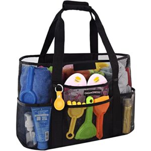 digeeonegu beach bag, large mesh beach bag waterproof sandproof, beach toy tote bag, pool bag with pockets,comfertable strap (black)