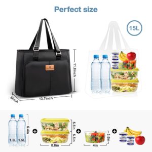 HSHRISH Large Insulated Lunch Bag for Women, Cute Leakproof Lunch Tote Bag with Adjustable Strap, Womens Lunch Bags for Work Shopping Outdoor Picnic, 14L(Black)