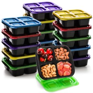 avla 15 pack snack bento box, reusable food storage container, 4-compartment to go lunch box, meal prep container with lid, stackable divided lunchable container for school, work and travel