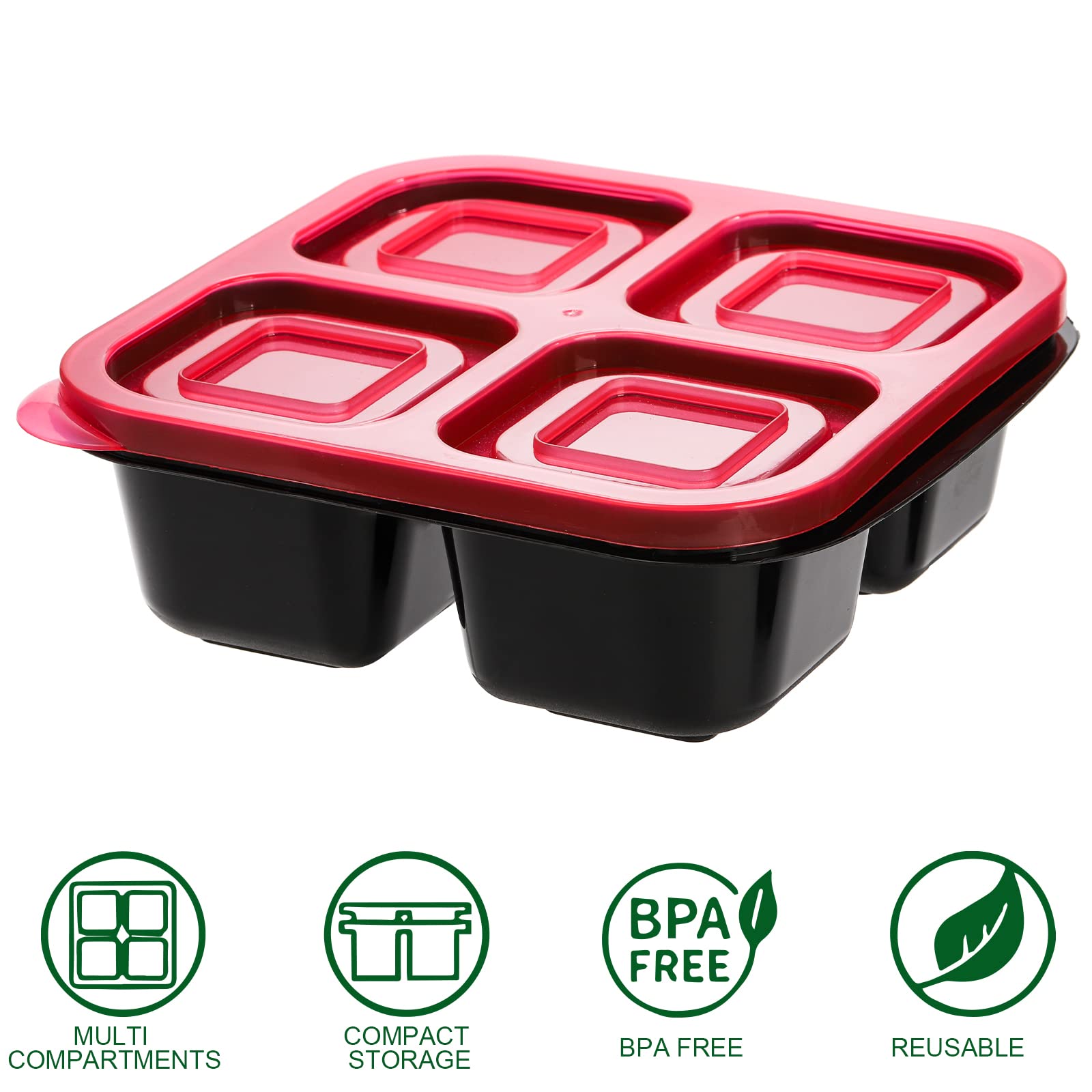 AVLA 15 Pack Snack Bento Box, Reusable Food Storage Container, 4-Compartment To Go Lunch Box, Meal Prep Container with Lid, Stackable Divided Lunchable Container for School, Work and Travel