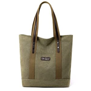 acanica canvas tote bag for women, handbags big shopping shoulder bag with pocket(green)