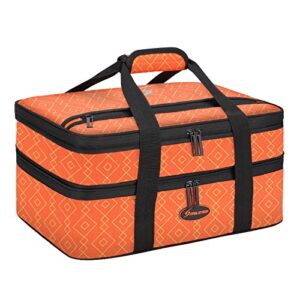 maelstrom insulated casserole carrier for hot or cold food,expandable lasagna lugger tote,collapsible leakproof large food buds,portable tote for party,picnic,camping,vibrant orange