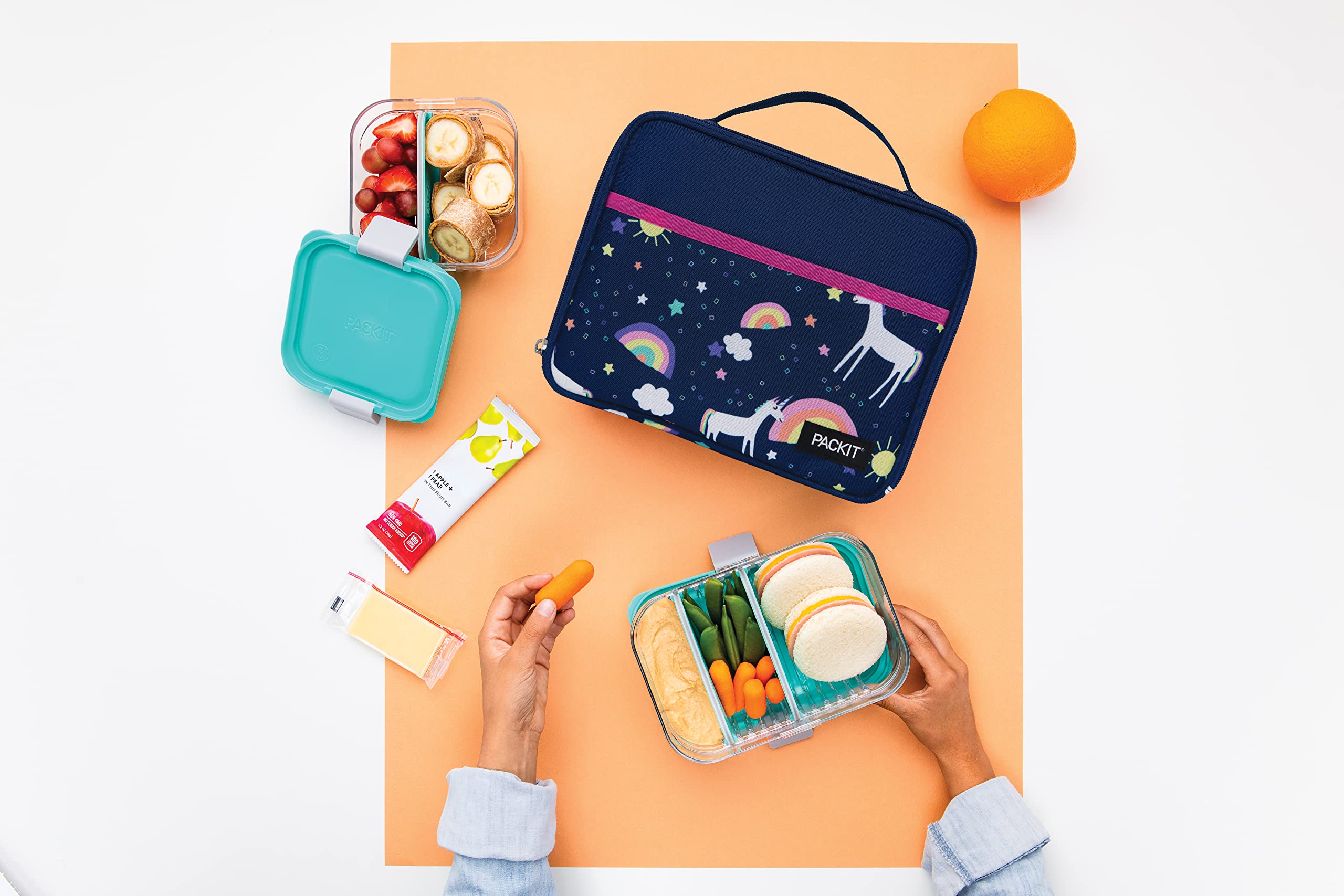 PackIt Freezable Classic Lunch Box, Unicorn Sky Navy, Built with EcoFreeze Technology, Collapsible, Reusable, Zip Closure With Zip Front Pocket and Buckle Handle, Great for Lunches