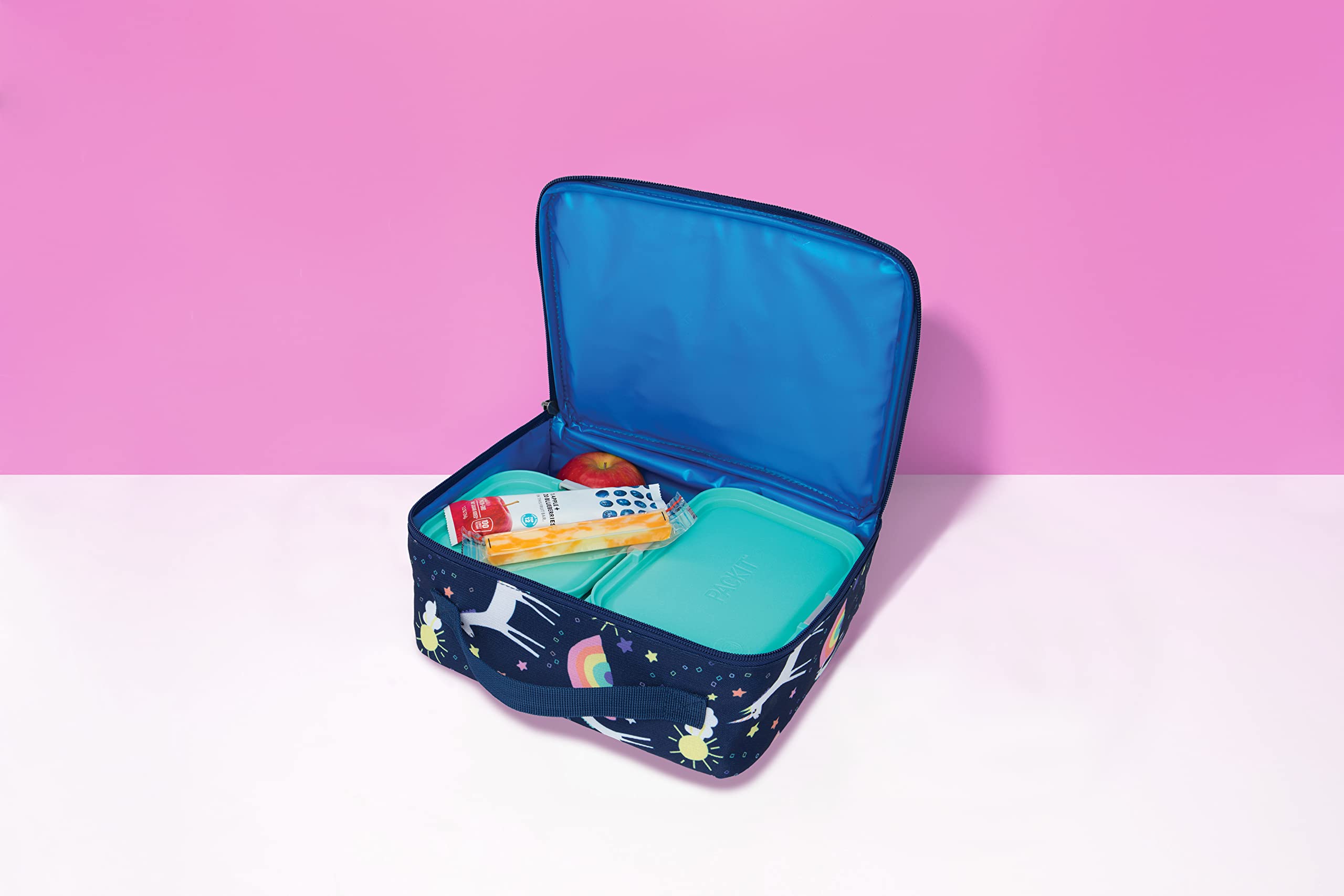 PackIt Freezable Classic Lunch Box, Unicorn Sky Navy, Built with EcoFreeze Technology, Collapsible, Reusable, Zip Closure With Zip Front Pocket and Buckle Handle, Great for Lunches