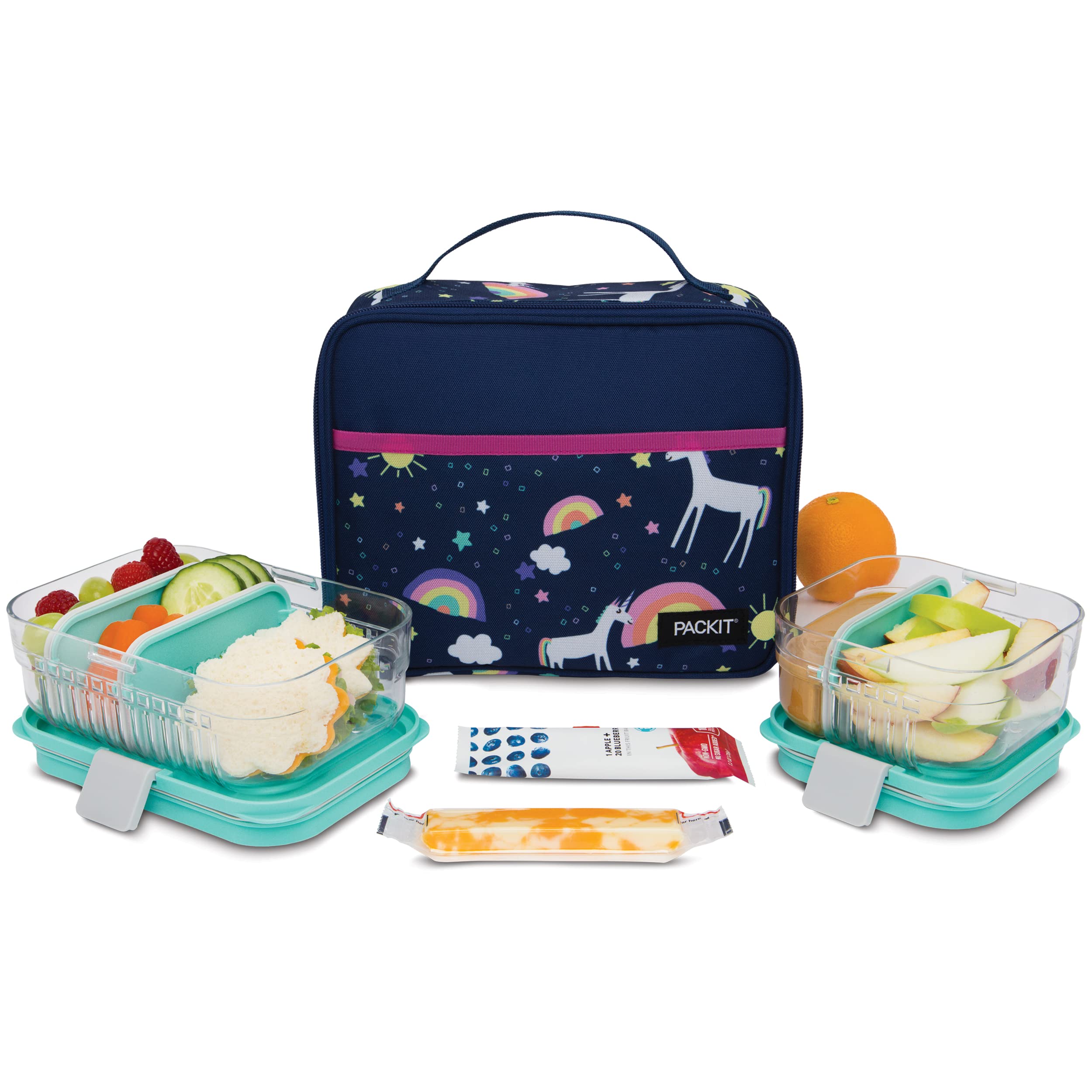 PackIt Freezable Classic Lunch Box, Unicorn Sky Navy, Built with EcoFreeze Technology, Collapsible, Reusable, Zip Closure With Zip Front Pocket and Buckle Handle, Great for Lunches