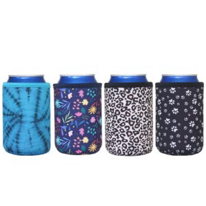 4 pack insulated can sleeve- frriotn reusable can cooler sleeves- neoprene can cover holder for 12oz standard can soda and beer(colorful1,12oz)