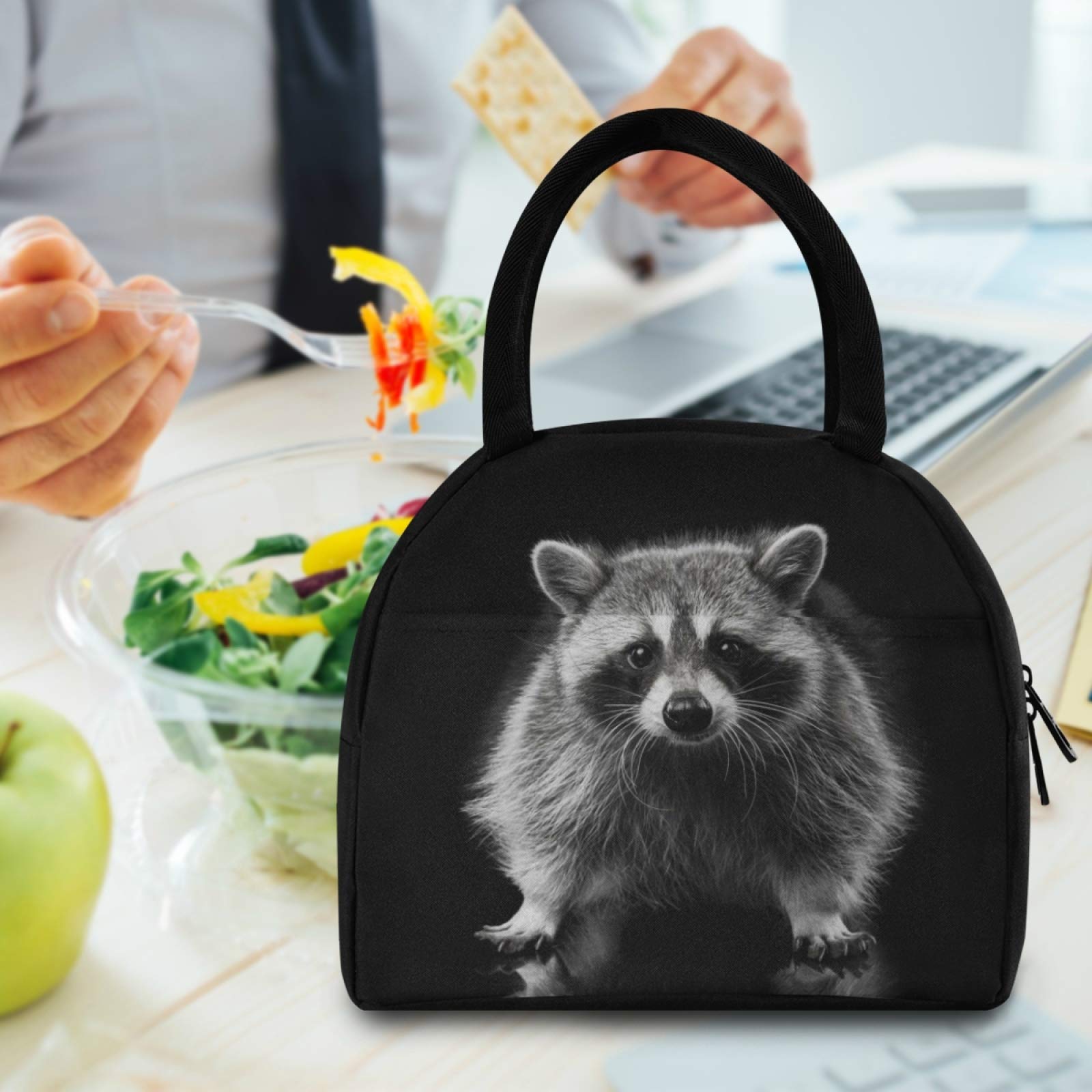 YiGee Animal Raccoon Lunch Bag Tote Bag, Insulated Organizer Zippered Lunch Box Lunchbox Lunch Container Handbag for Women Men Home Office Picnic Beach Use