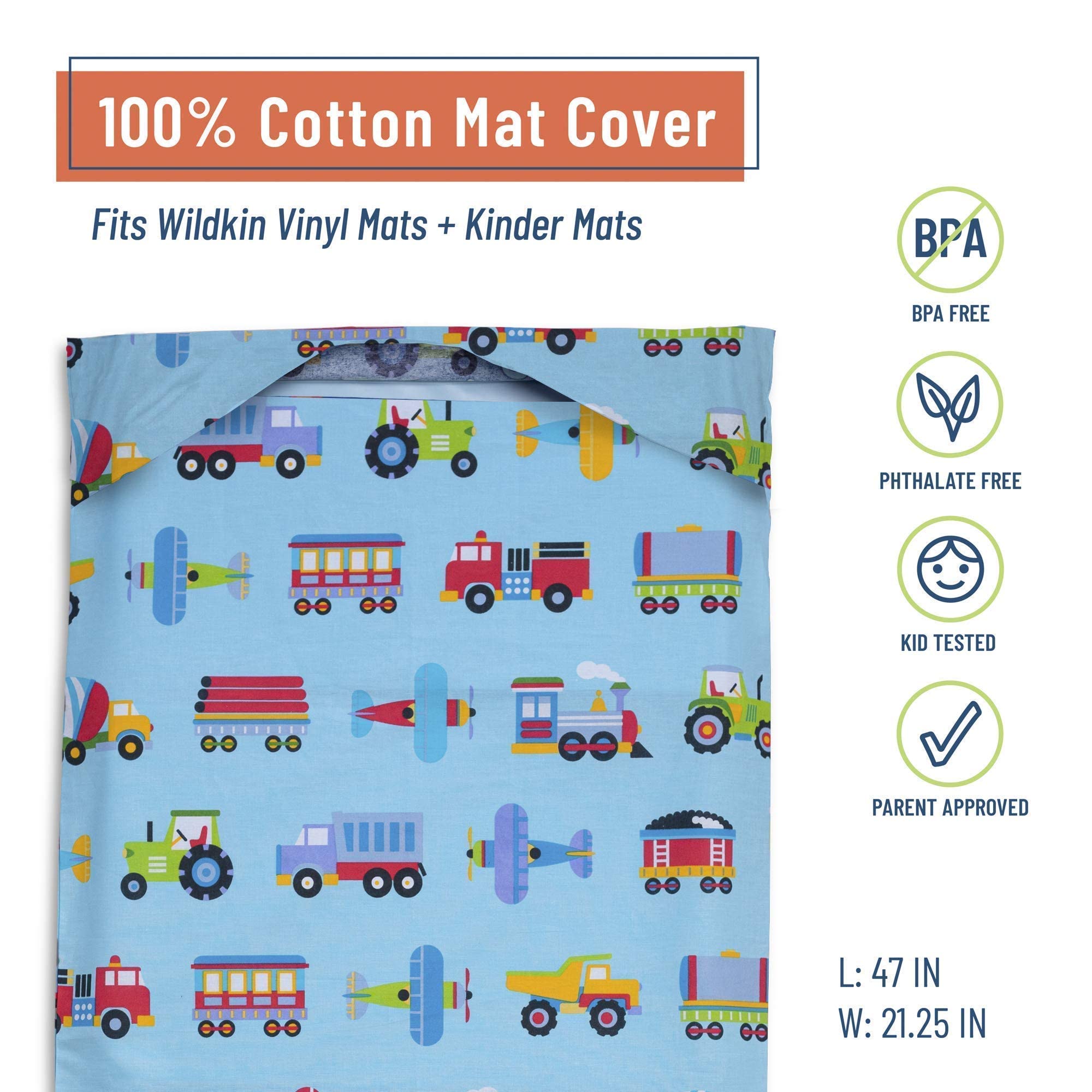 Wildkin Kids Lunch Bag with Cotton Nap Mat Cover (Trains, Planes & Trucks)