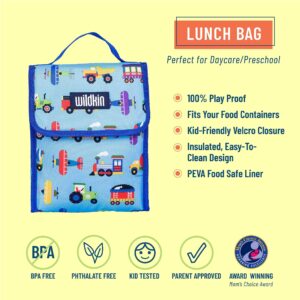 Wildkin Kids Lunch Bag with Cotton Nap Mat Cover (Trains, Planes & Trucks)