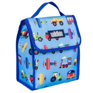 Wildkin Kids Lunch Bag with Cotton Nap Mat Cover (Trains, Planes & Trucks)