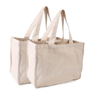 Best Canvas Grocery Shopping Bags 2 Pack - Canvas Grocery Shopping Bags with Handles - Cloth Grocery Tote Bags - Reusable Shopping Grocery Bags - Organic Cotton Washable & Eco-friendly Bags