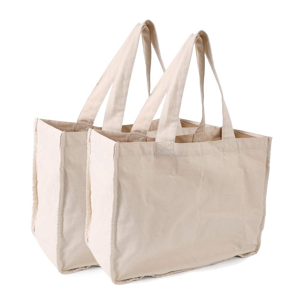 Best Canvas Grocery Shopping Bags 2 Pack - Canvas Grocery Shopping Bags with Handles - Cloth Grocery Tote Bags - Reusable Shopping Grocery Bags - Organic Cotton Washable & Eco-friendly Bags