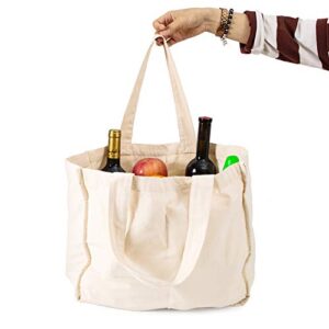 Best Canvas Grocery Shopping Bags 2 Pack - Canvas Grocery Shopping Bags with Handles - Cloth Grocery Tote Bags - Reusable Shopping Grocery Bags - Organic Cotton Washable & Eco-friendly Bags