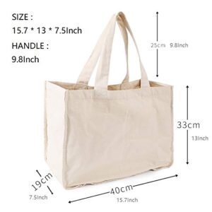 Best Canvas Grocery Shopping Bags 2 Pack - Canvas Grocery Shopping Bags with Handles - Cloth Grocery Tote Bags - Reusable Shopping Grocery Bags - Organic Cotton Washable & Eco-friendly Bags