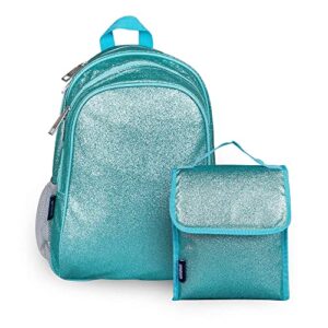wildkin 15 inch kids backpack bundle with lunch bag (blue glitter)