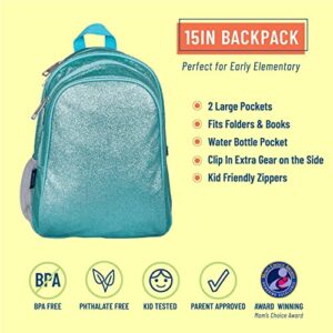 Wildkin 15 Inch Kids Backpack Bundle with Lunch Bag (Blue Glitter)