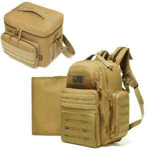 dbtac military style diaper bag (tan) + tactical lunch bag (tan), durable material with large capacity, multi-functional design