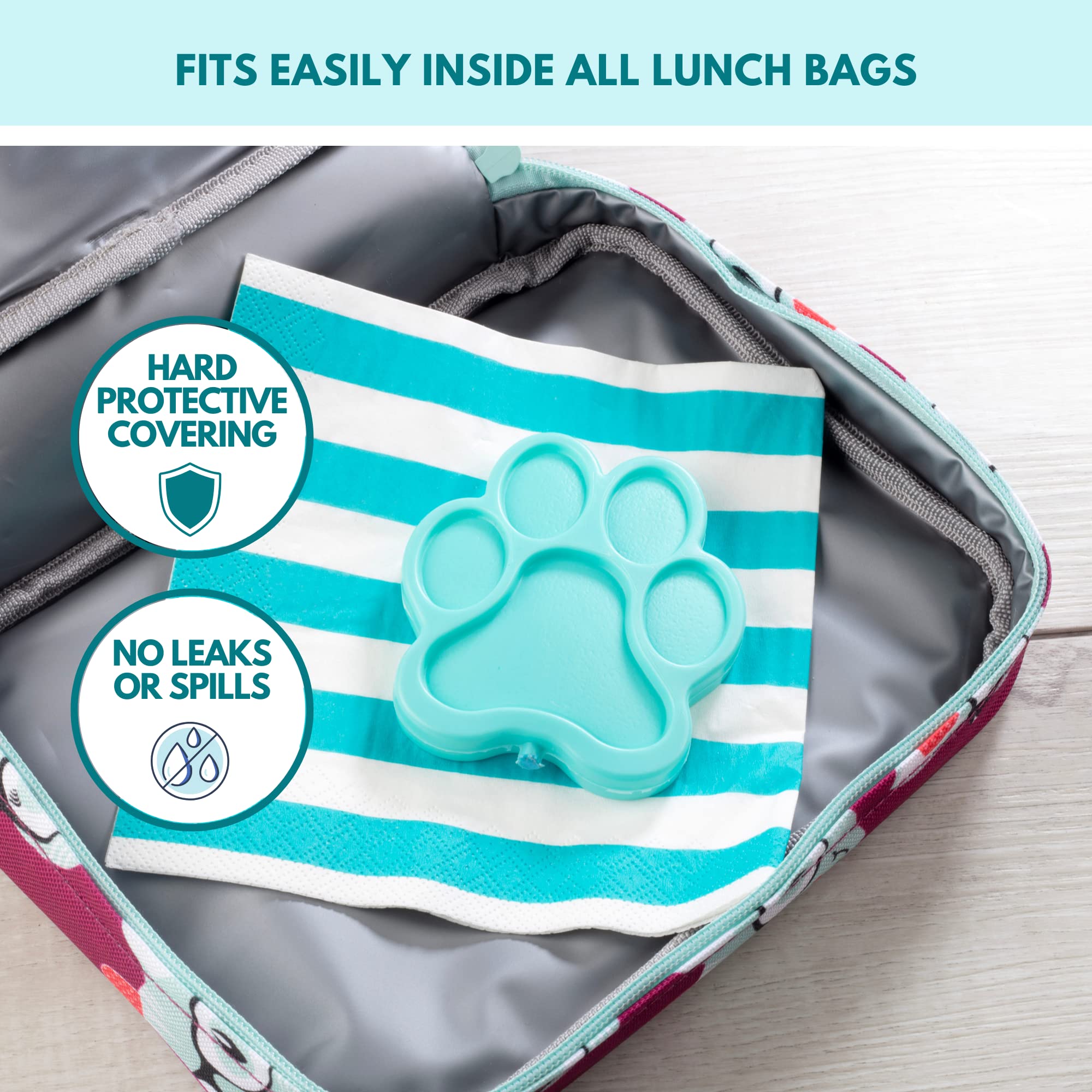 Bentology Paw Themed Hard Ice Packs - 3 Pack, Enhance Lunch with Color and Personality, No Wear and Tear, Reusable, BPA Free, Easy to Wash and Fit in Lunch Bag