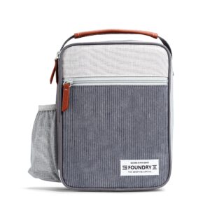fit & fresh insulated lunch box for kids, unisex, polyester, charcoal, 10" x 8.25" x 4", with side pocket and front zip
