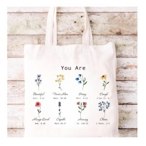 100% cotton tote bag, wildflower, bible verse tote bag, jesus tote bag, eco friendly tote bag, christian gifts for women you're beautiful bibles 15x15''