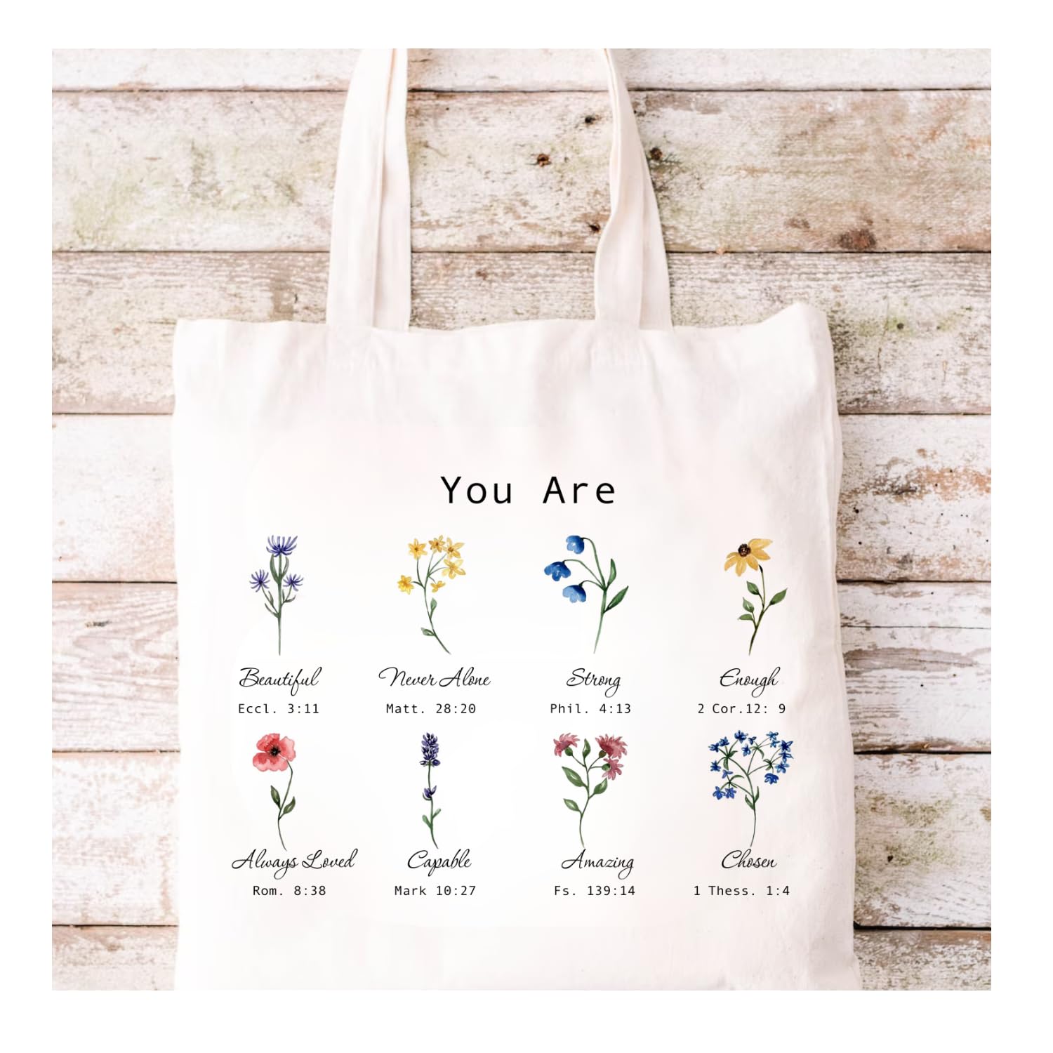 100% Cotton Tote Bag, Wildflower, Bible Verse Tote Bag, Jesus Tote Bag, Eco Friendly Tote Bag, Christian Gifts For Women You're Beautiful Bibles 15x15''