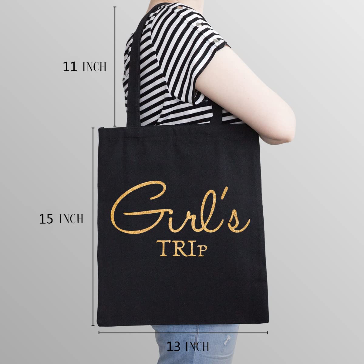 QIONGQI Funny Girl's Trip Natural Cotton Girl Reusable Tote Bag, Cute Printed Eco-Friendly Cotton Tote Bag Totes Gifts for Teens Women Girls Best Friends(black)