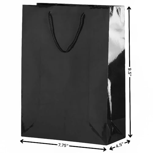 Luxurious Black Medium Solid Glossy Gift Bag - 9.25" x 7.75" x 4.5" (1 Pc.) - Durable, Elegant & Eco-Friendly - Ideal for All Occasions