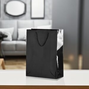 Luxurious Black Medium Solid Glossy Gift Bag - 9.25" x 7.75" x 4.5" (1 Pc.) - Durable, Elegant & Eco-Friendly - Ideal for All Occasions