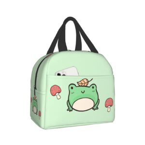 insulated lunch bag reusable lunch box for women men, cooler lunch tote bag picnic office work, cute mushroom and frog gift